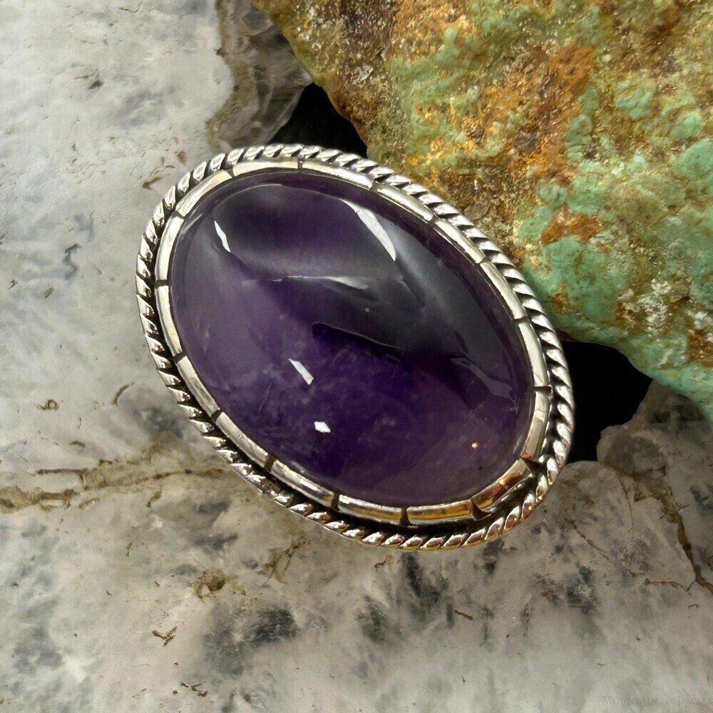 Sterling Silver Southwestern Style Oval Translucent Amethyst Ring 7.5 For Women
